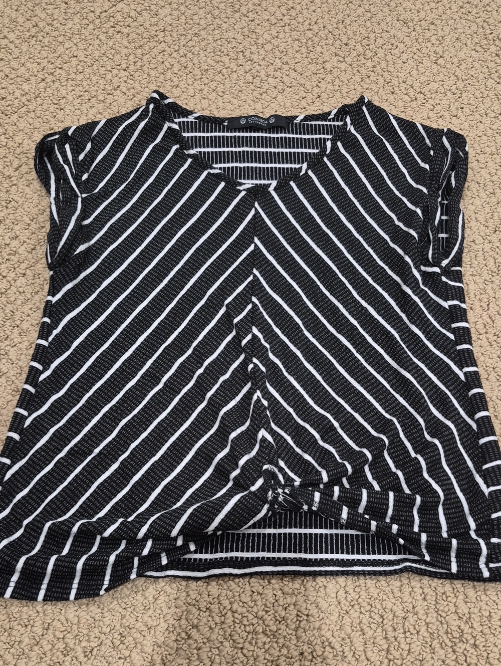 Black & White Striped V-Neck Twist Front Women’s Top